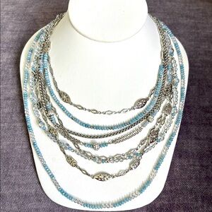 Elegant Silver Tone and Blue Layered Necklace